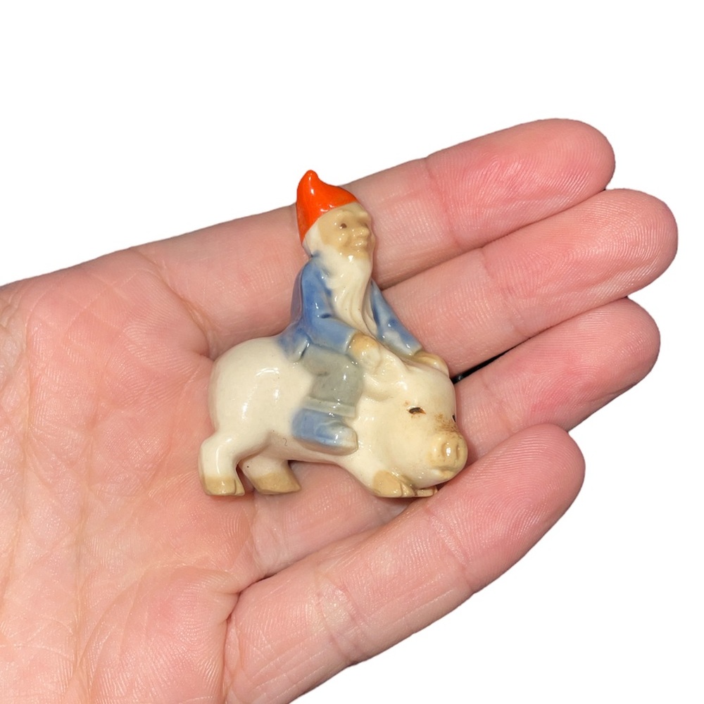 Vintage Wade Gnome Riding Pig Porcelain Figurines (2 available)